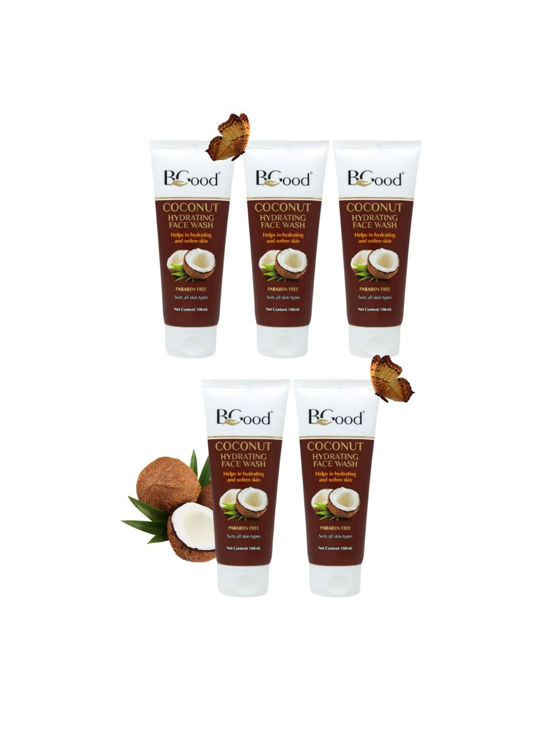 Bgood Set Of 5 Coconut Hydrating Face Wash For Deep Hydration - 100 ml Each