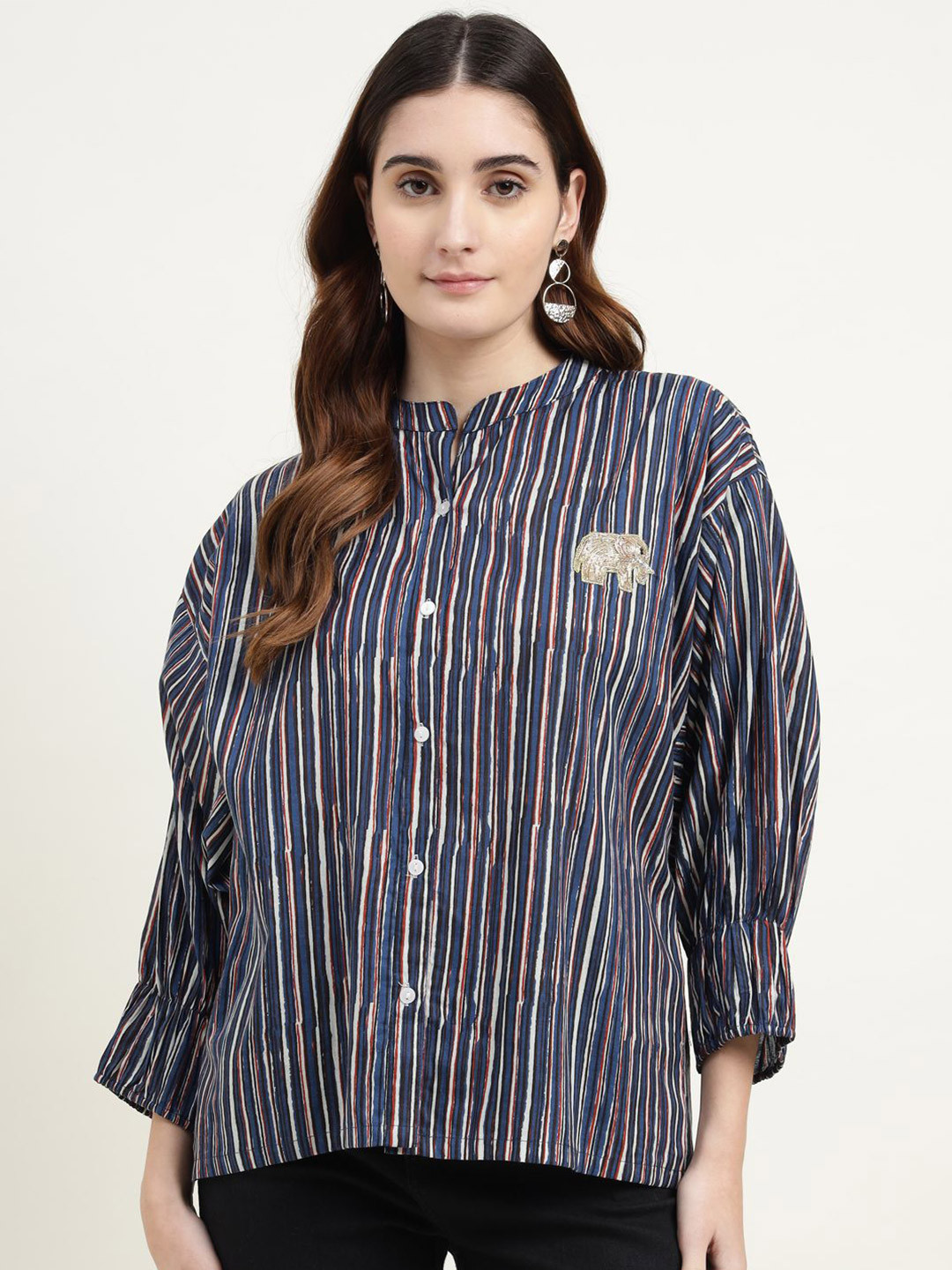 ZARI Jaipur Cotton Viscose Shirt with Embroidery