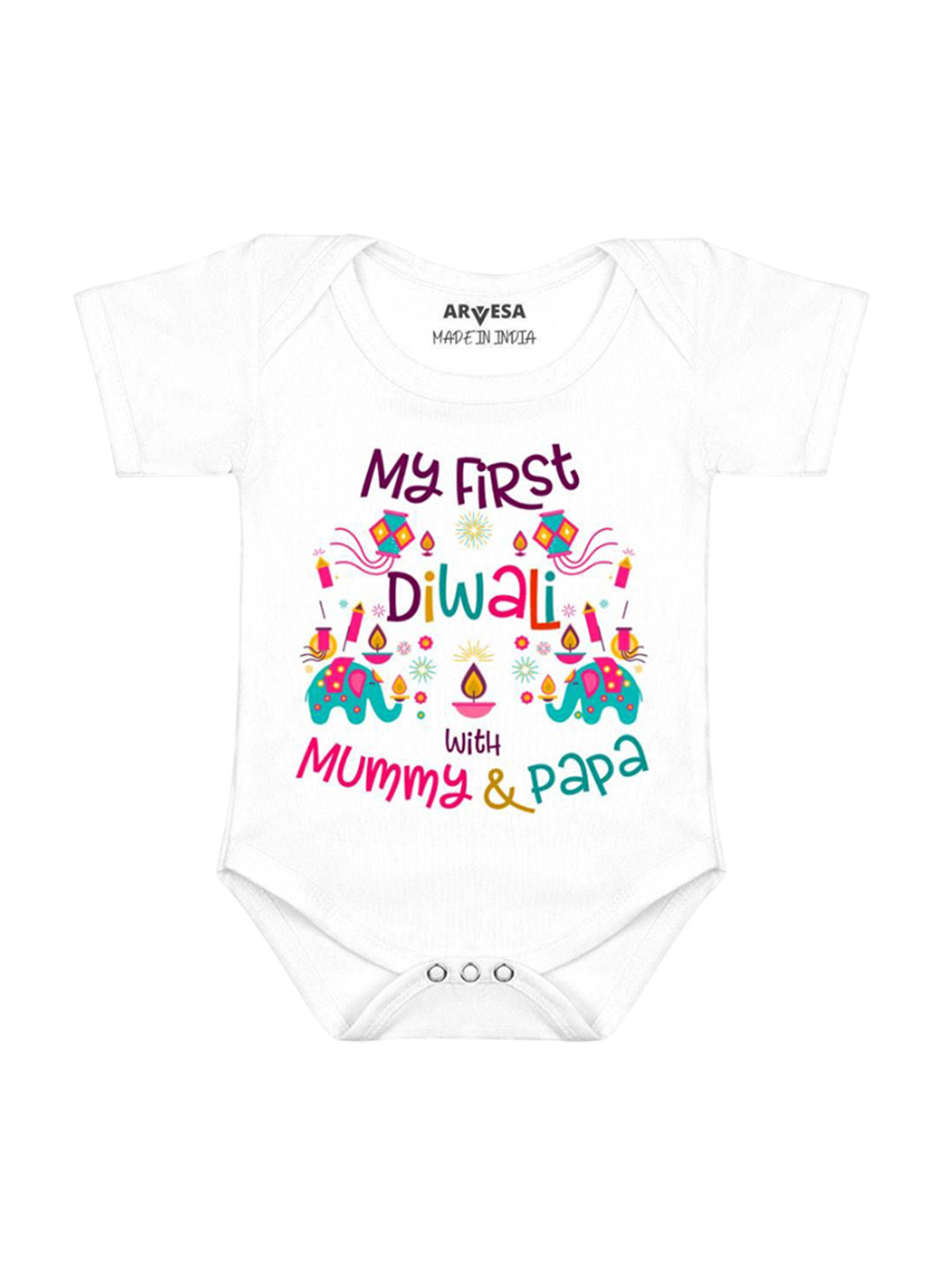 Arvesa Kids First Diwali Printed Envelope Neck Short Sleeves Bodysuit