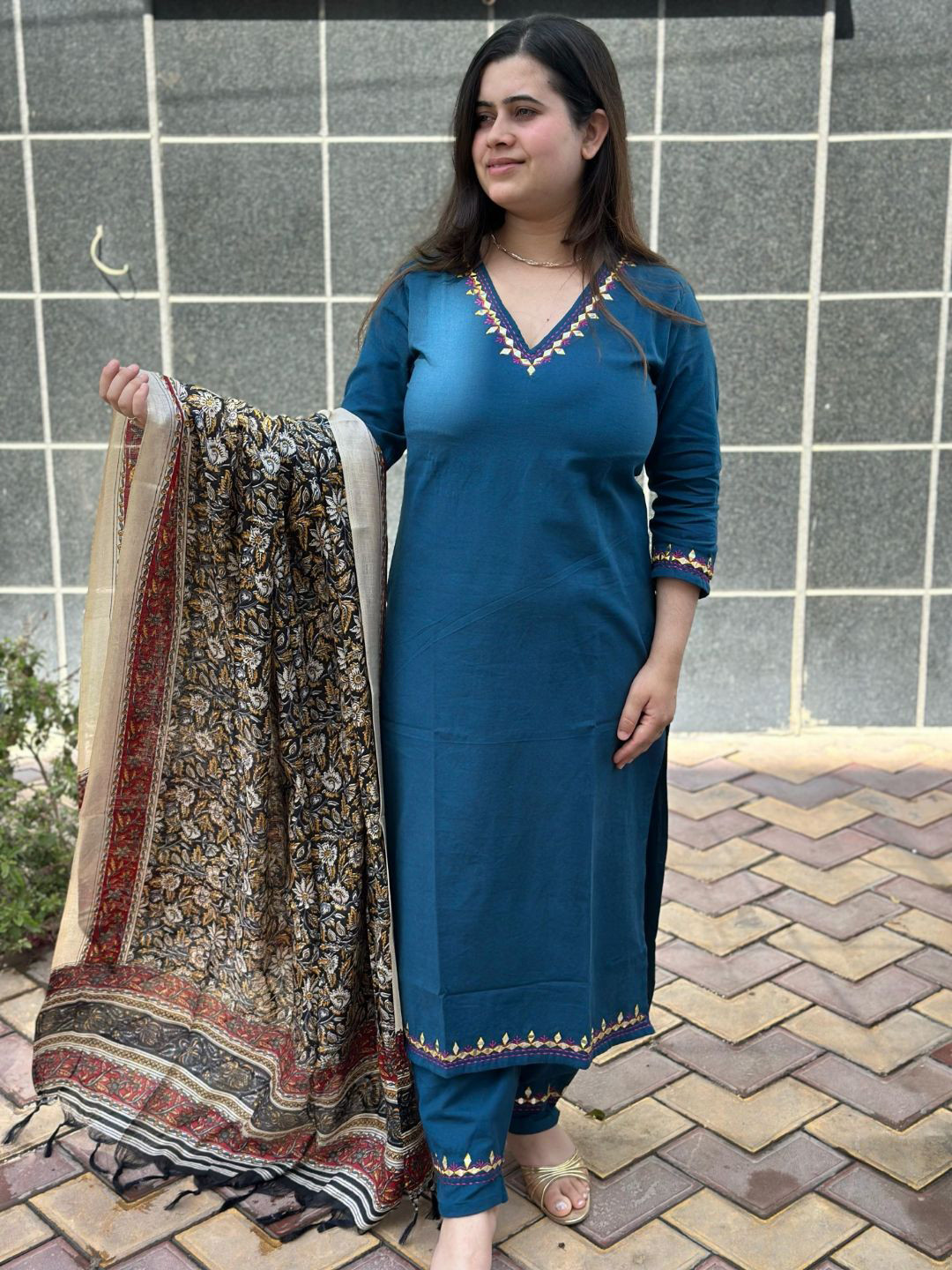 Vijaylaxmi Ethnic for Everyday Women Embroidered Regular Pure Cotton Kurta with Trousers & With Dupatta