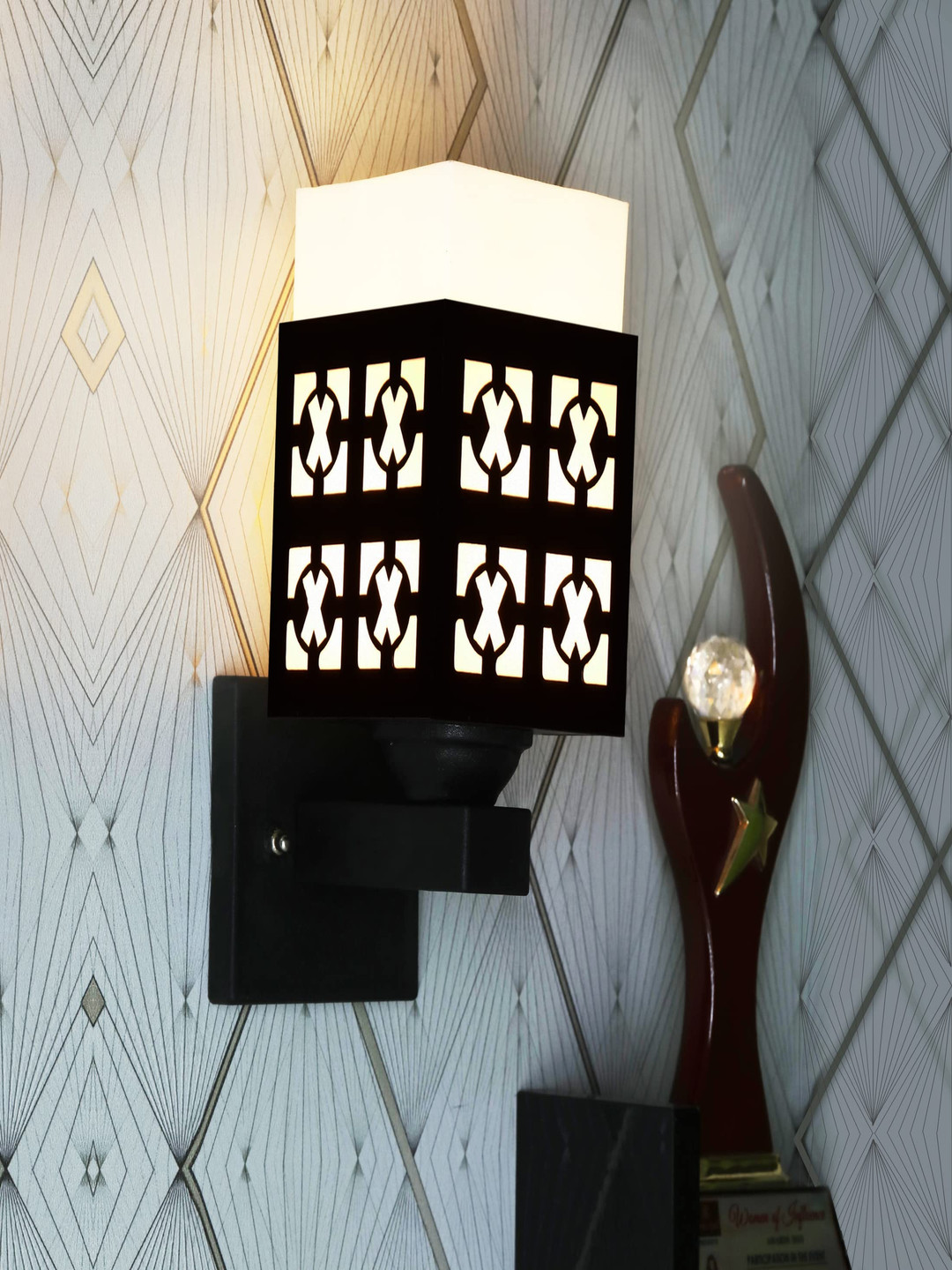 Gojeeva Black & White Textured Wooden Square Rectangle Shaped Wall Lamps