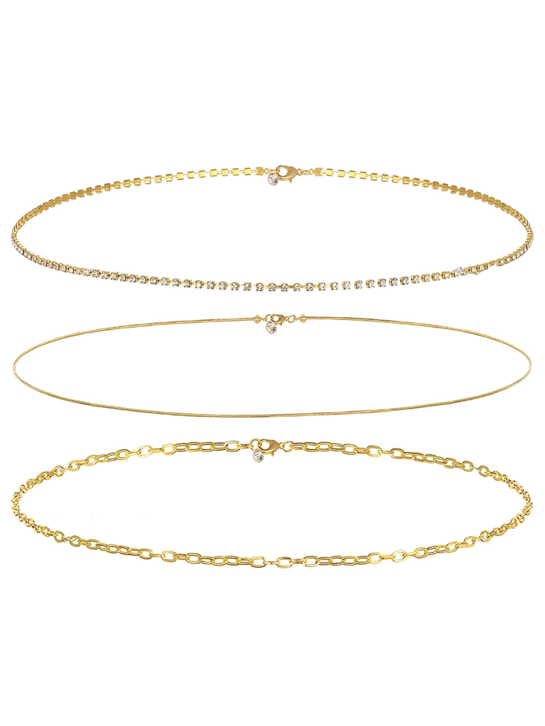 VAMA Set of 3 Artificial Stone Studded 14K Gold Plated Waist Chains