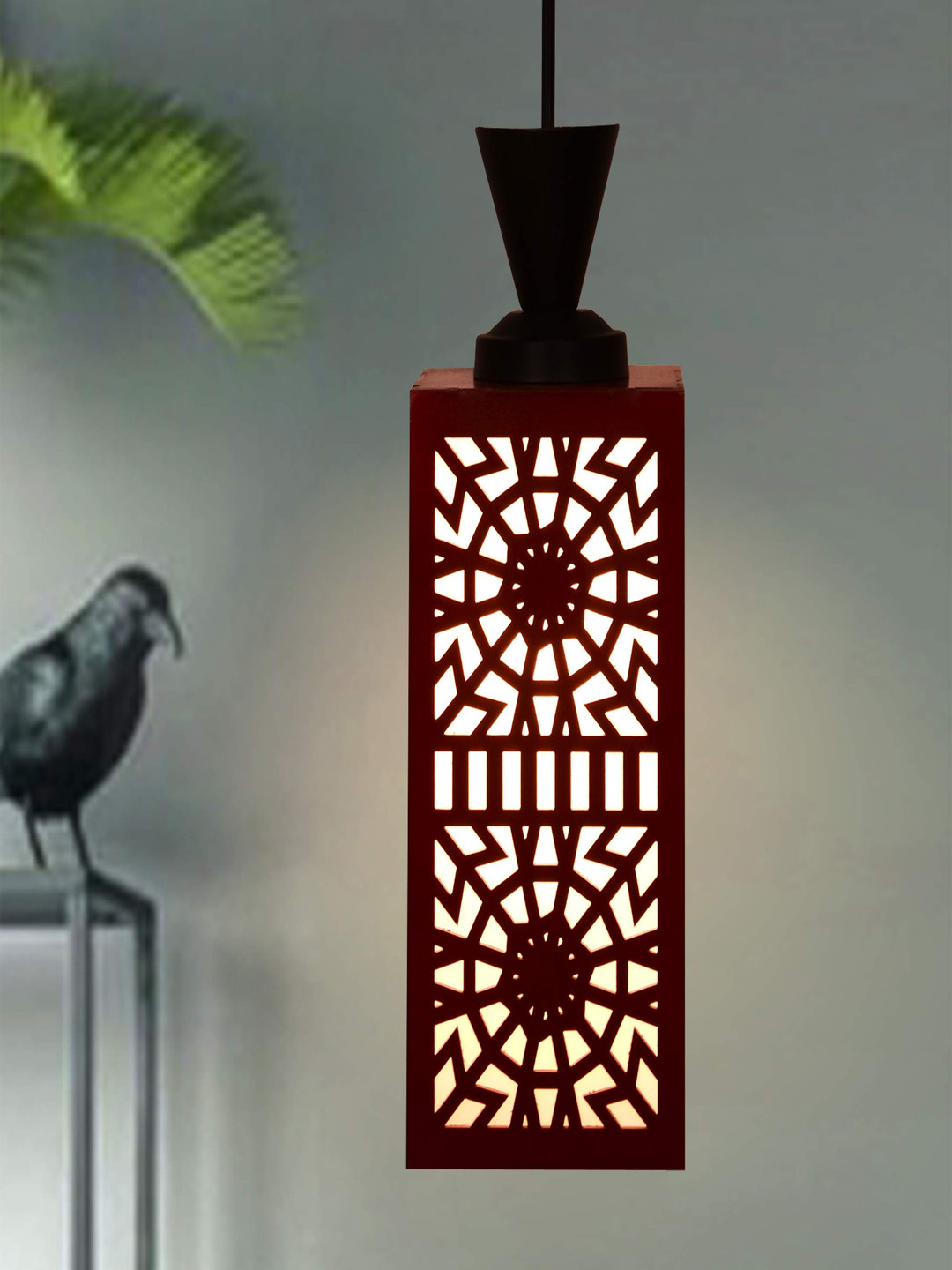 Gojeeva Red & White Textured Wood Square Shaped Celling Lamp