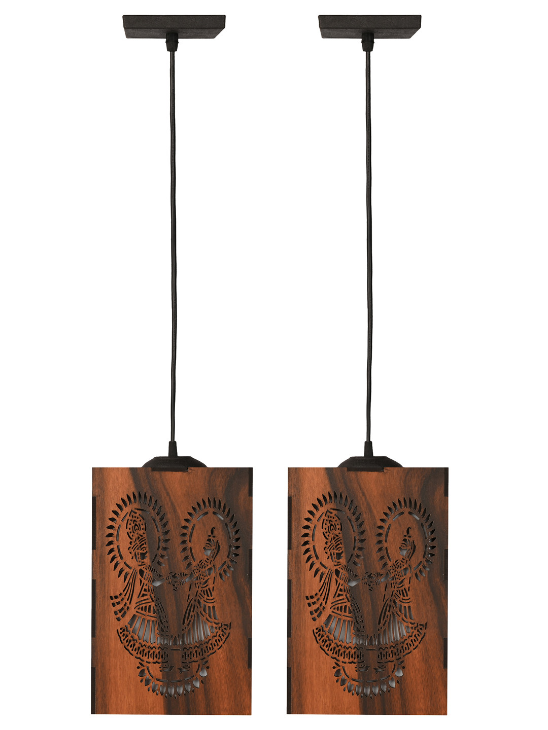 Gojeeva Brown 2 Pieces Textured Wooden Ceiling Lamp With Adjustable Cord
