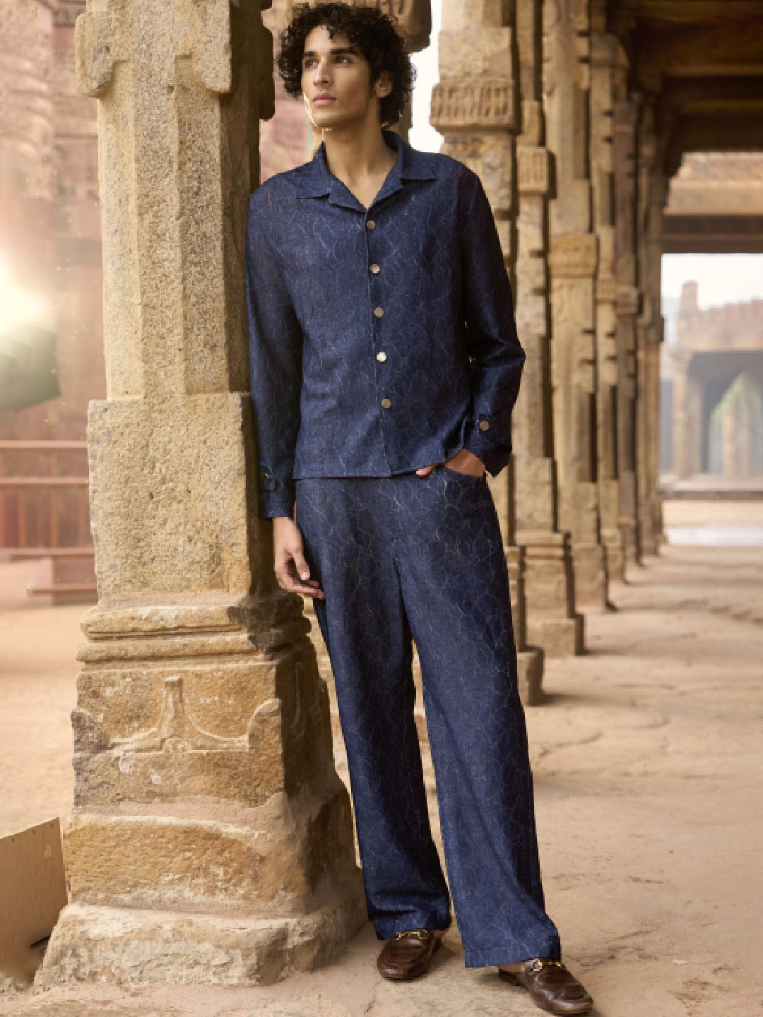 Dash and Dot Denim Patterned Shirt with Trouser