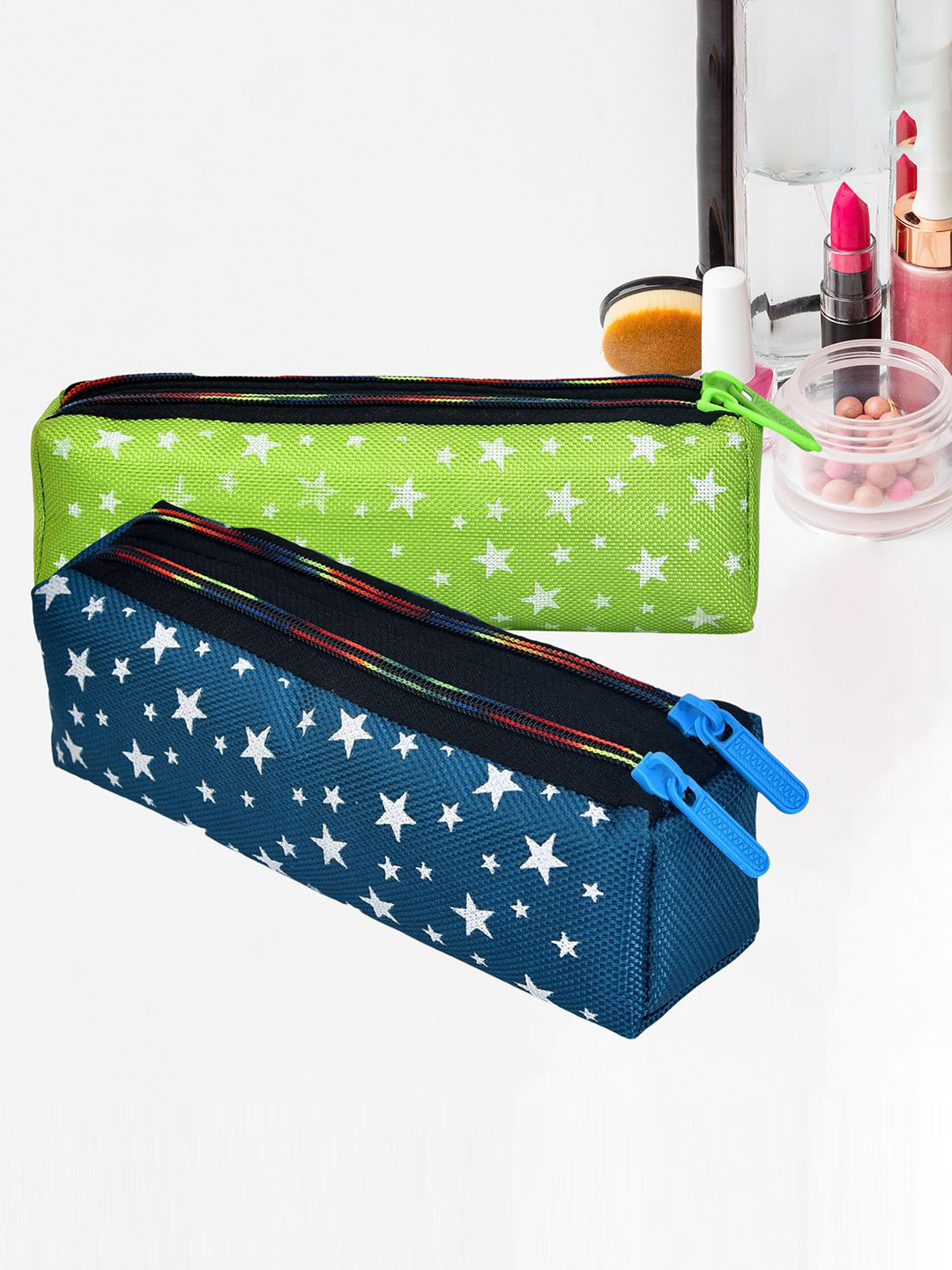 Kuber Industries 2-Pcs Green & Navy Blue Printed Rexine Multi Utility Pouch