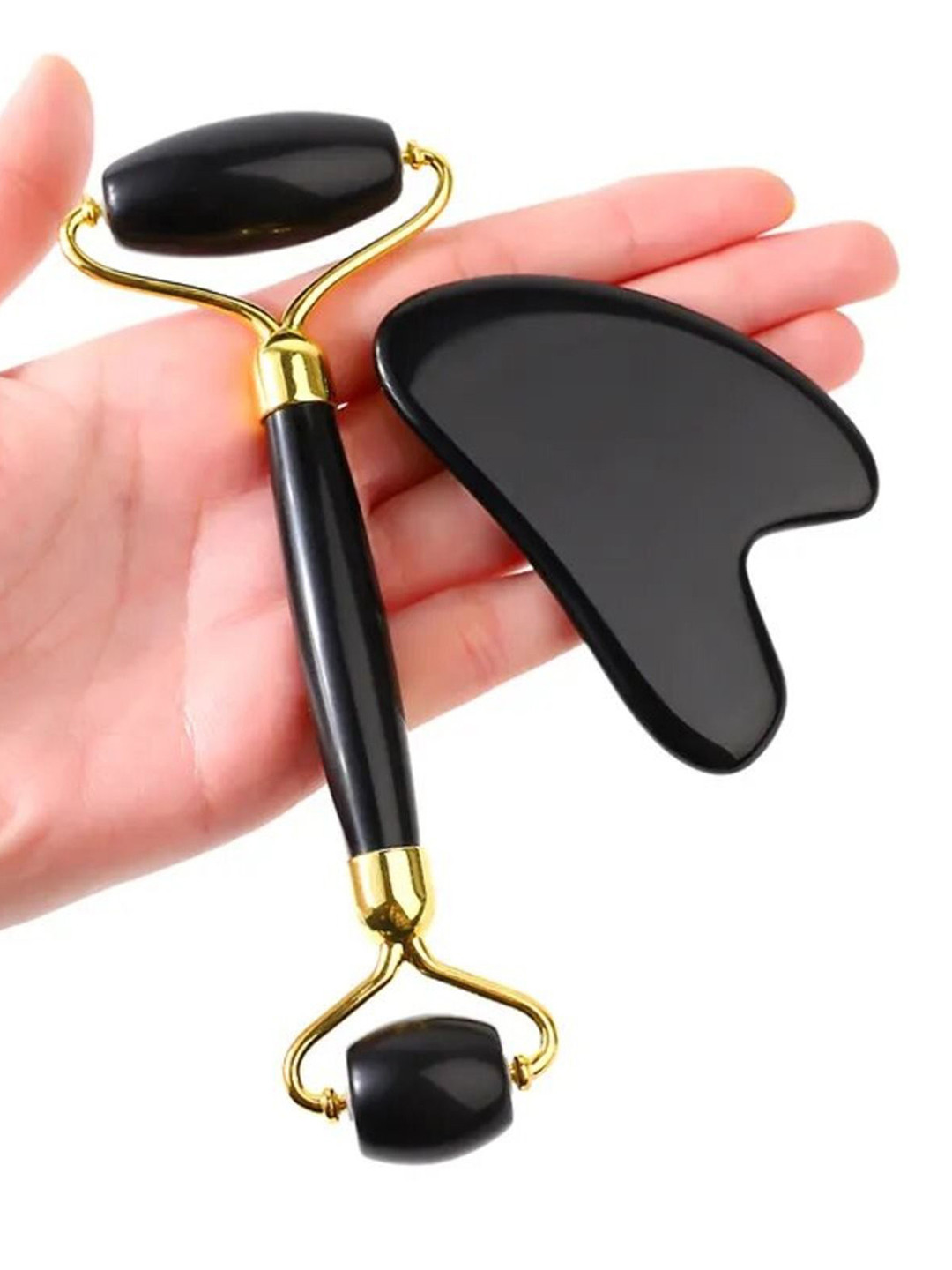 semino Set Of 2 Natural Jade Roller And Gua Sha Face Sculpting Tools