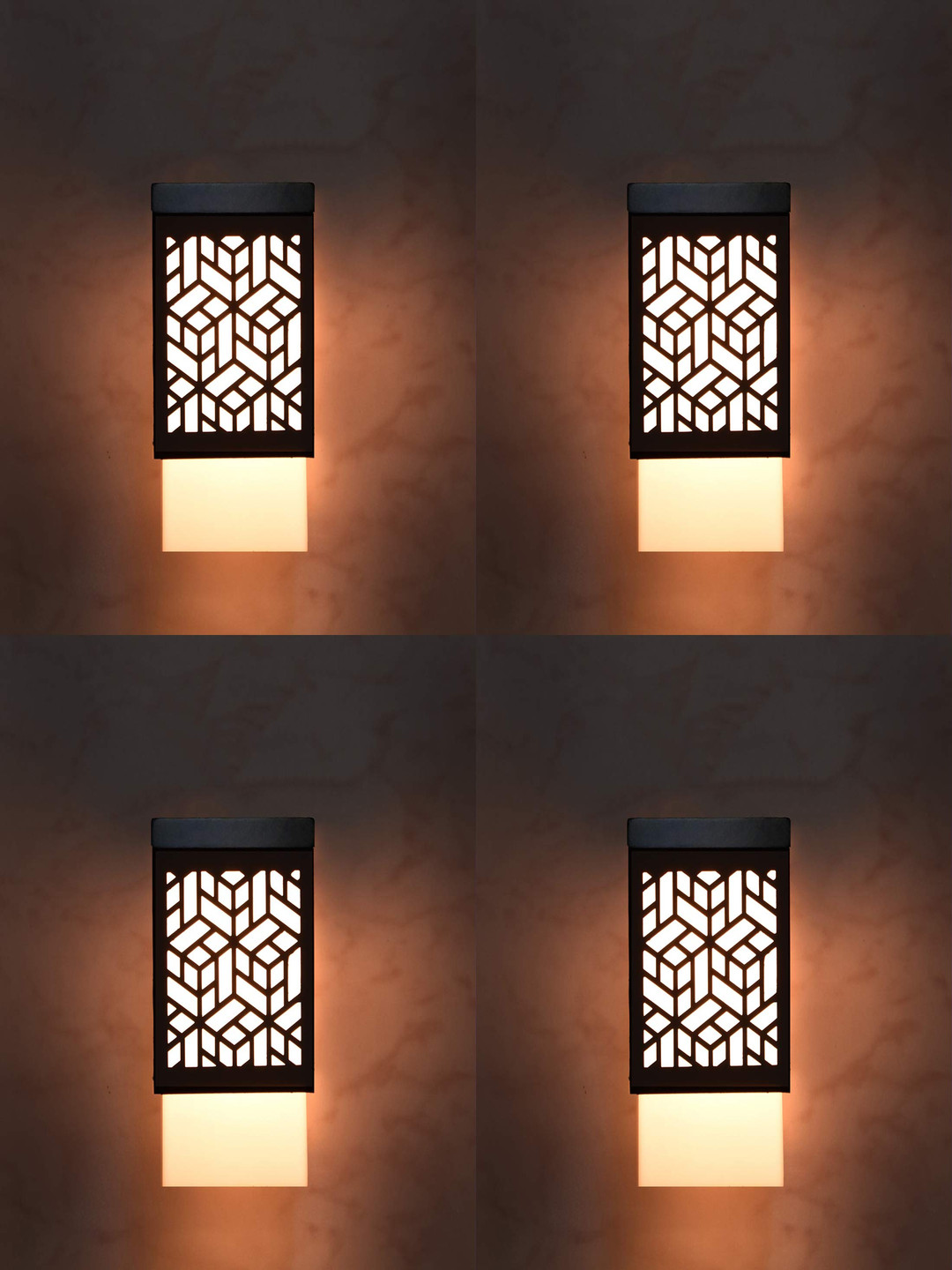 Gojeeva Black & White 4 Pieces Textured Wood Square Shaped Wall Lamps