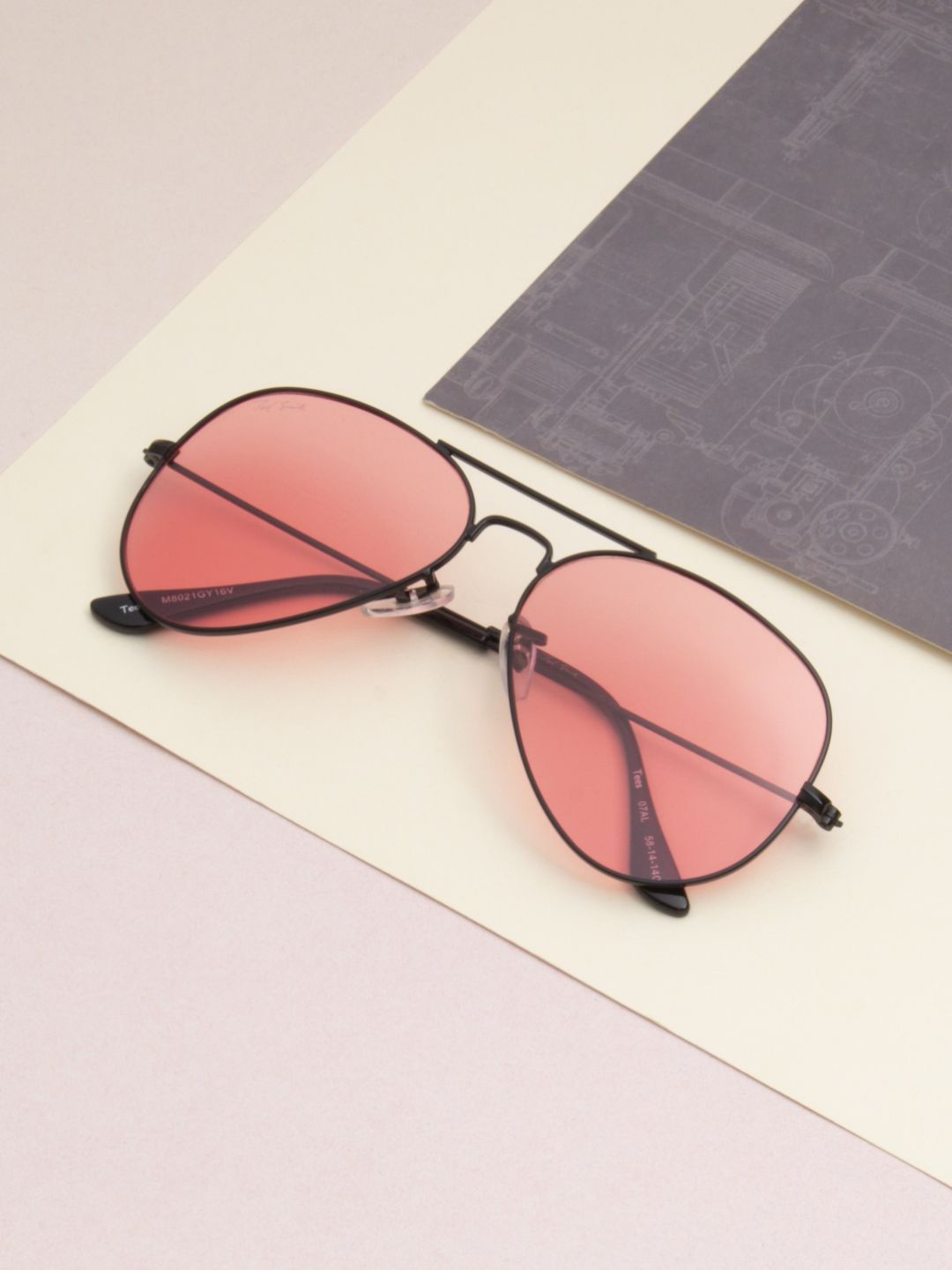 Ted Smith Unisex Pink Aviator Metal Sunglasses With Polarised Lens