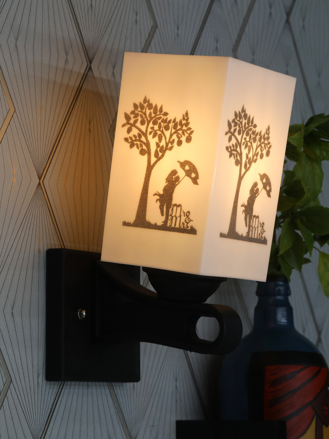 Gojeeva White Printed Acrylic Traditional Rectangle Wall Lamp