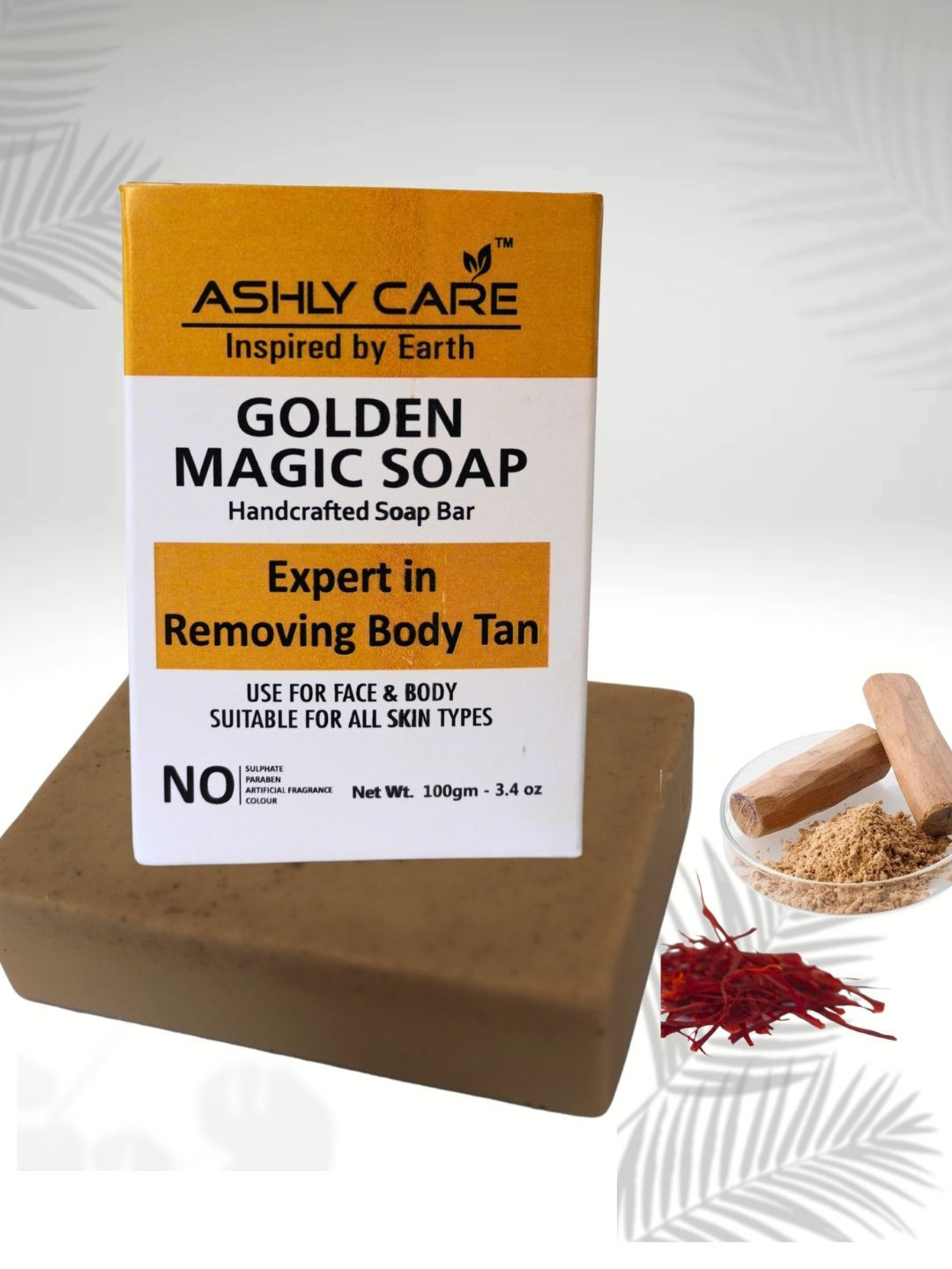 ASHLY CARE Sandalwood And Saffron Golden Magic Tan Removal Soap - 100 g