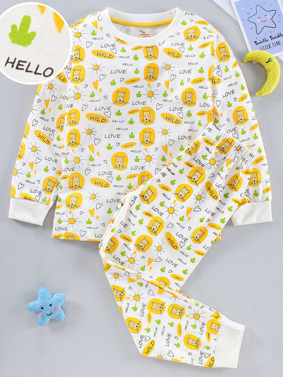 BLUSHES Kids Printed Round Neck Pure Cotton T-Shirt With Jogger