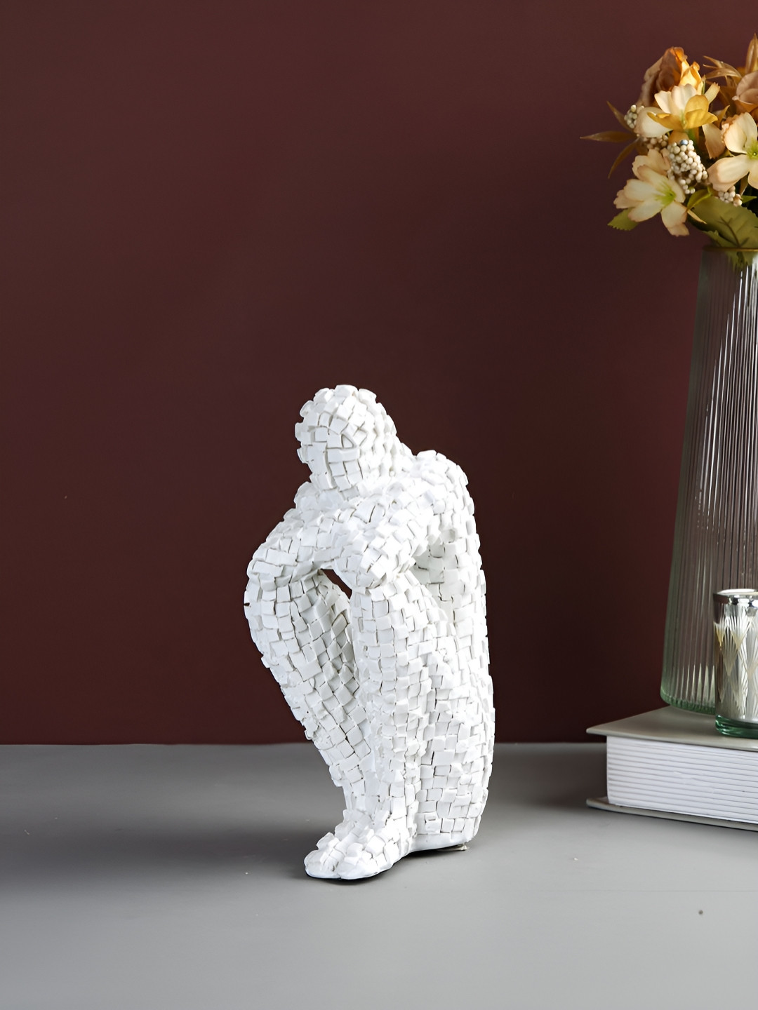 TAYHAA Contemplative Abstract White Polyresin Matte Living Room Small Showpiece - 7.5 Inches