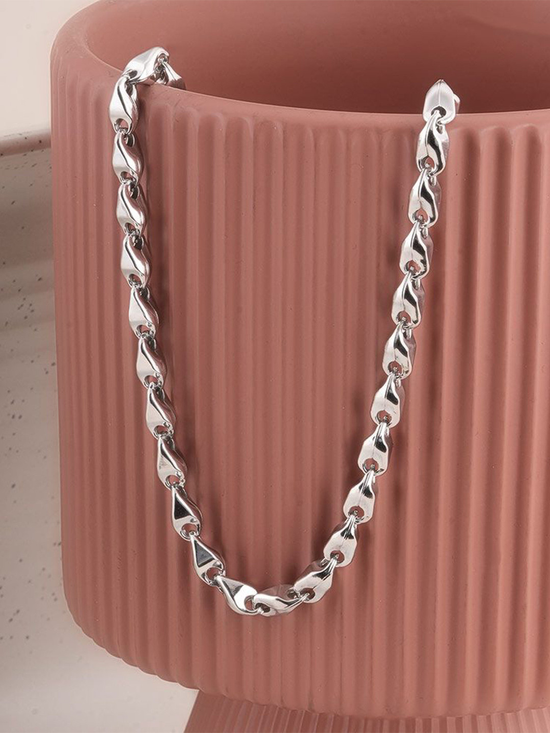 PALMONAS Men 925 Sterling Silver Rhodium-Plated Shield Link Chain
