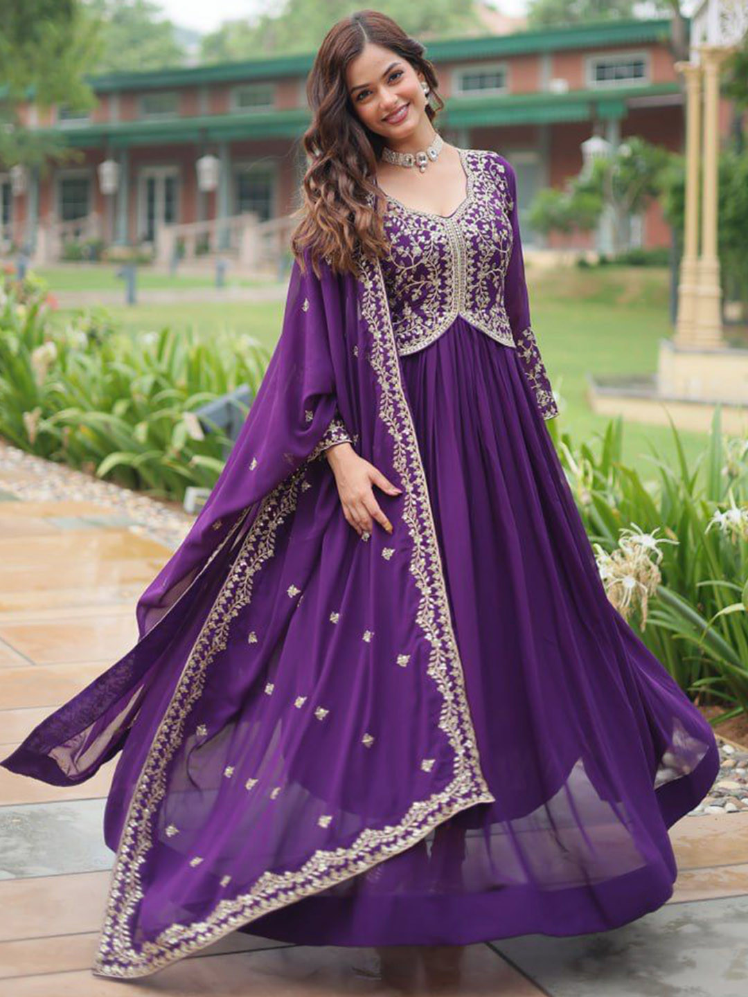 FVD Embroidered Gown Maxi Ethnic Dresses With Dupatta