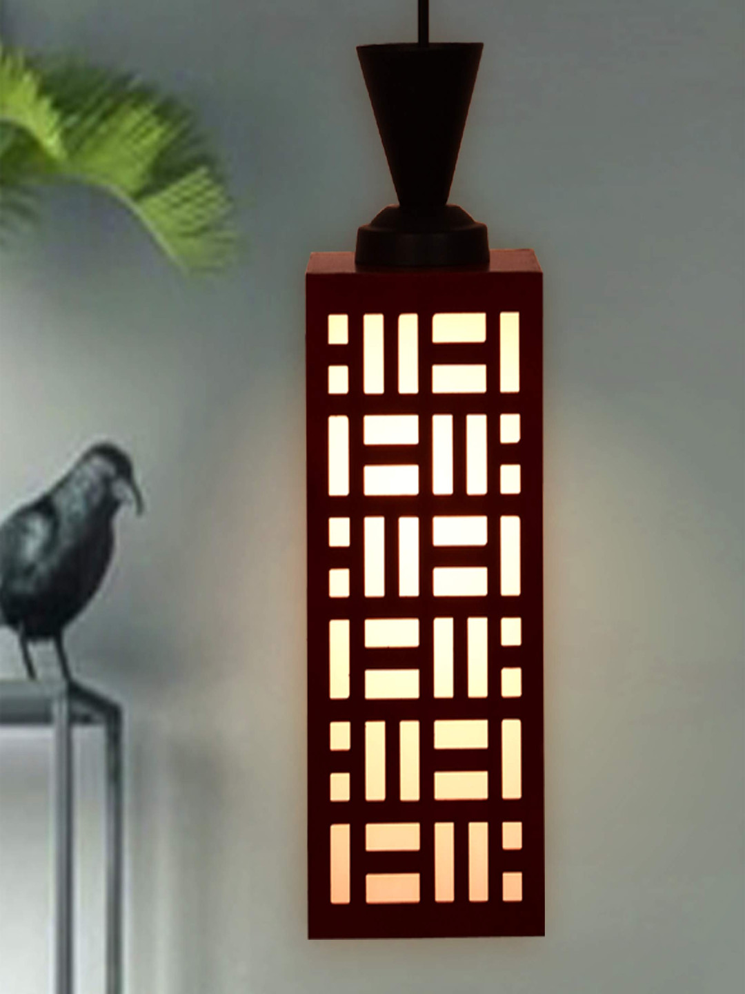 Gojeeva Red & White Textured Wood Square Shaped Celling Lamp