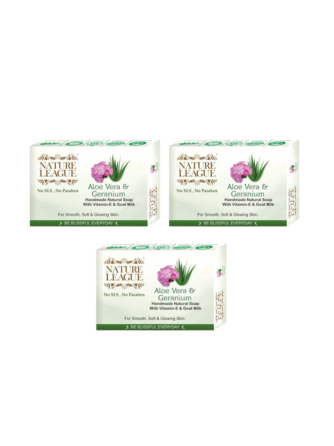 NATURE LEAGUE Set Of 3 Aloe Vera & Geranium Handmade Soap With Vitamin E - 100 g Each