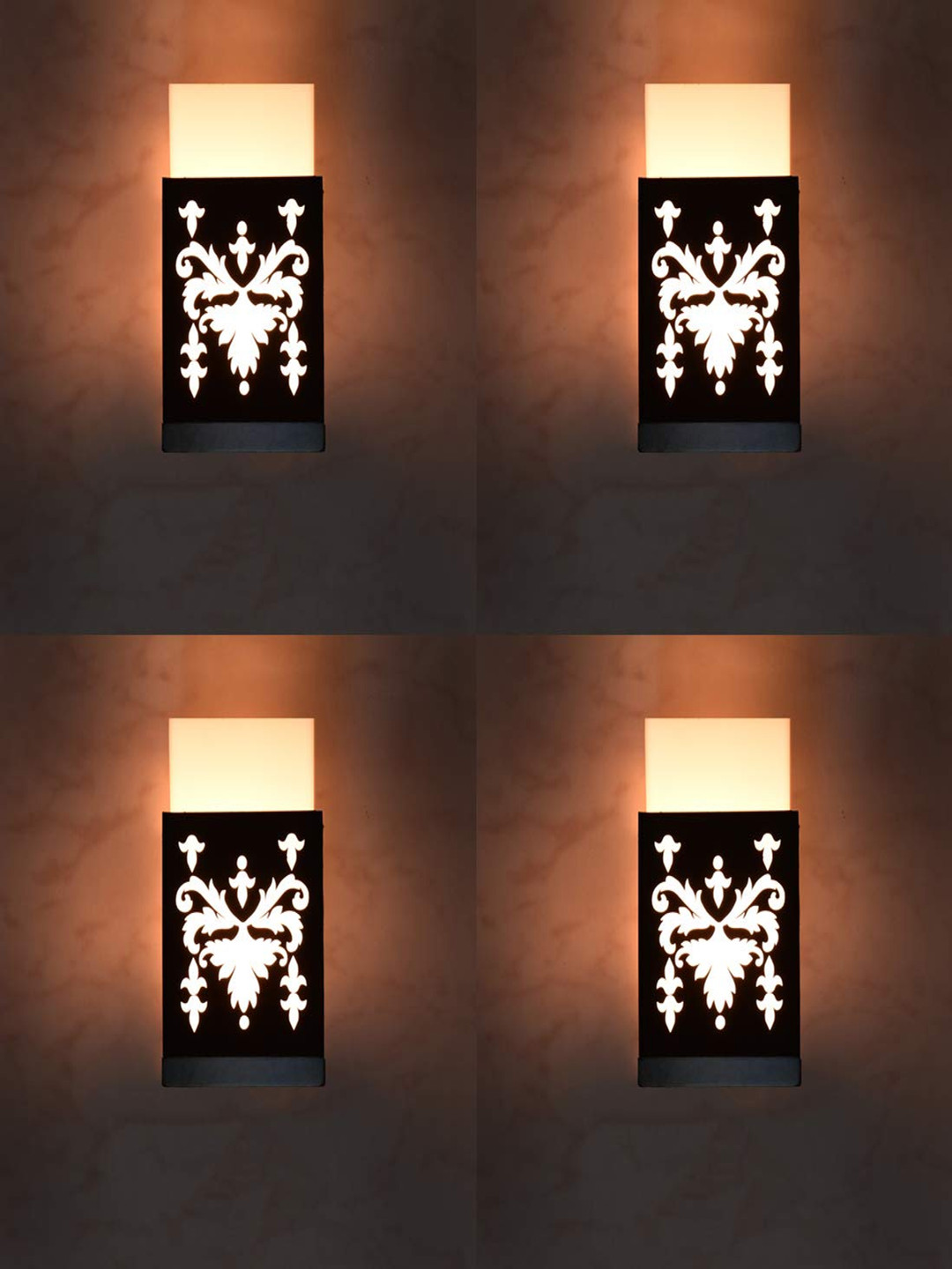 Gojeeva Black and White 4 Pieces Wooden Textured Square Shaped Wall Lamps