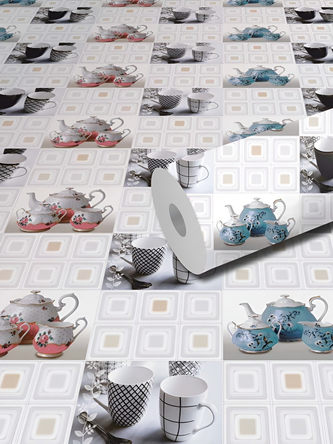 WallDaddy White & Black Pretty Kitchen Printed Self Adhesive Wallpaper