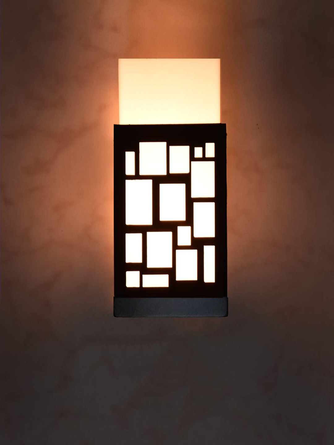 Gojeeva Black Wood Square Shaped Textured Contemporary Wall Lamp