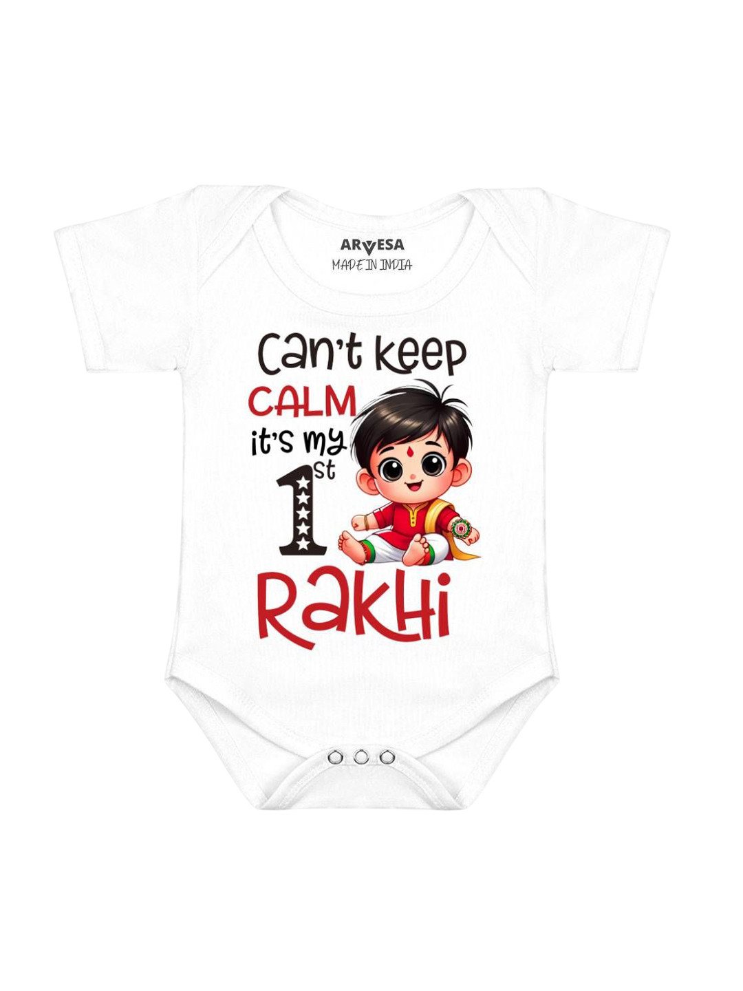 Arvesa First Rakhi Printed Baby Romper