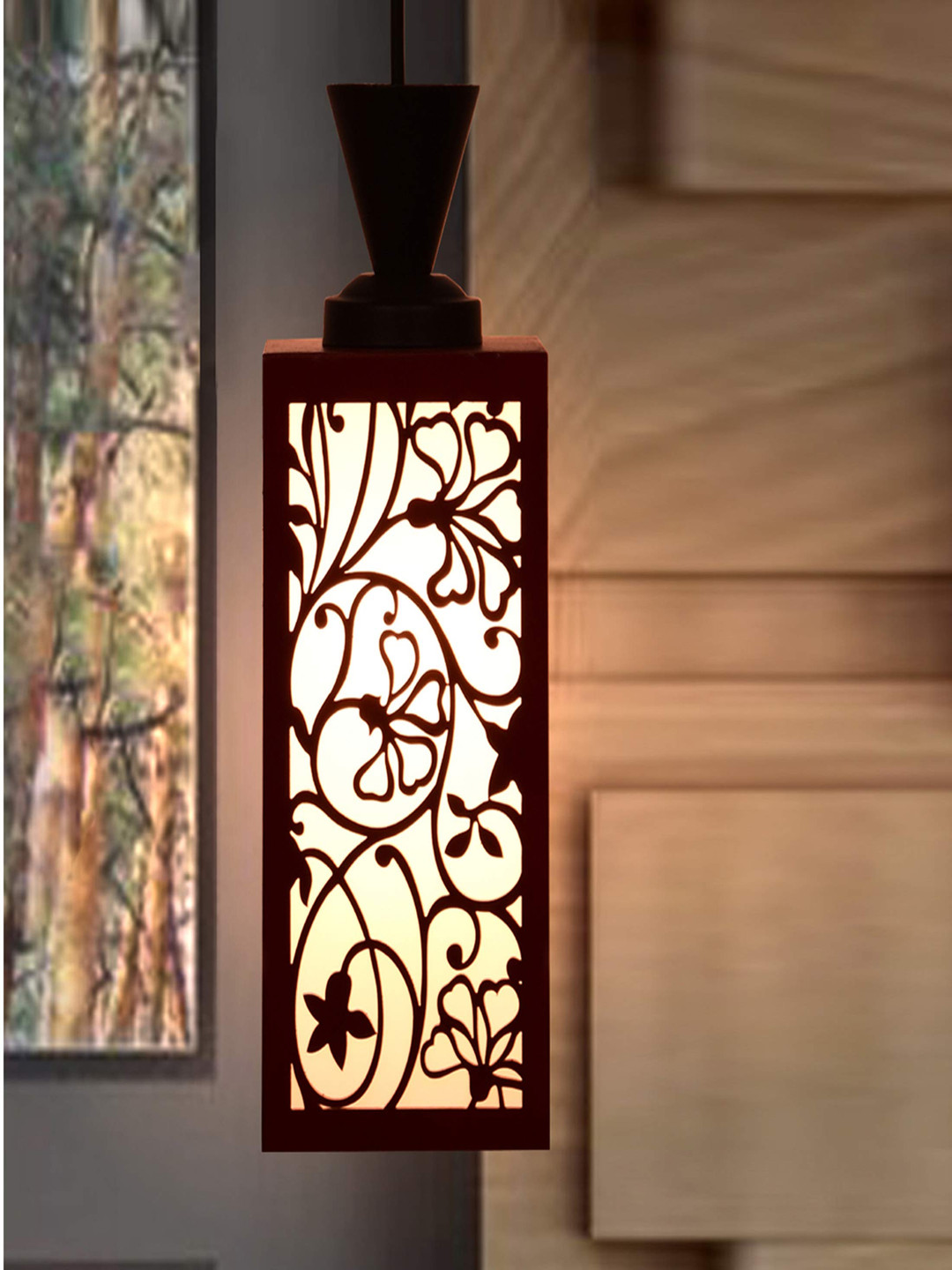 Gojeeva Red & White Textured Wood Square Shaped Wall Lamp