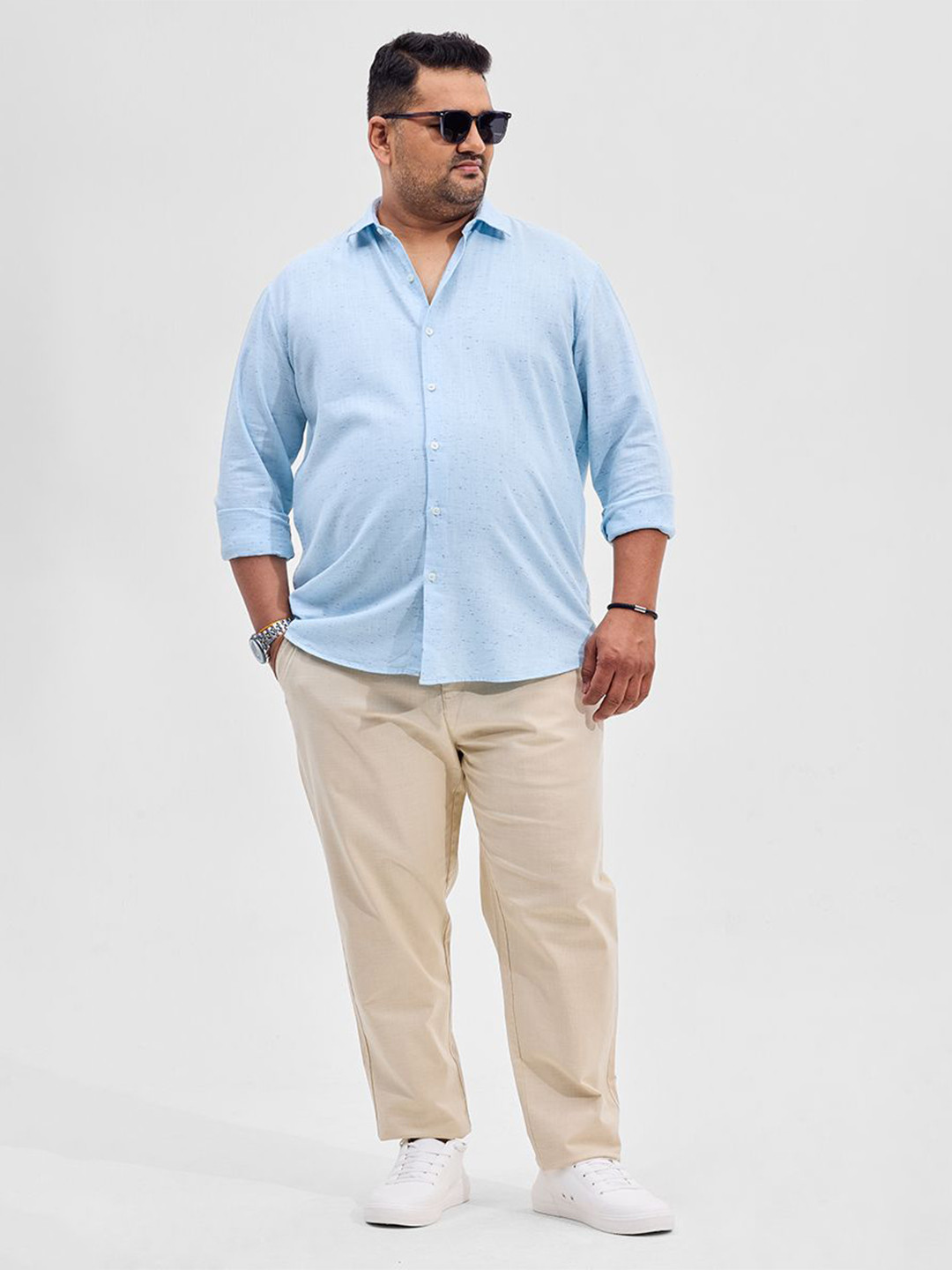 Snitch Men Light Beige Mid-Rise Relaxed Fit Plus Size Trouser