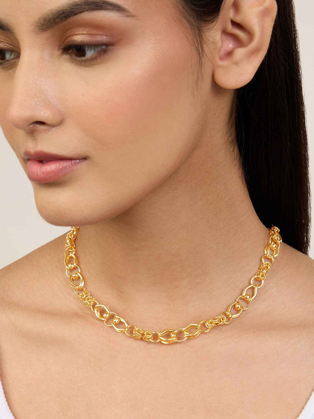 MNSH Gold-Plated Necklace Statement Chunky Necklace