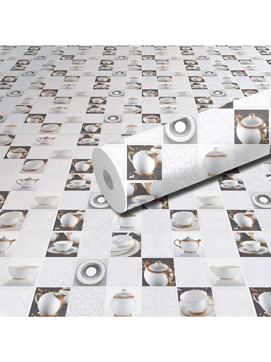 WallDaddy White & Brown Golf Ketli Printed Self Adhesive Wallpaper