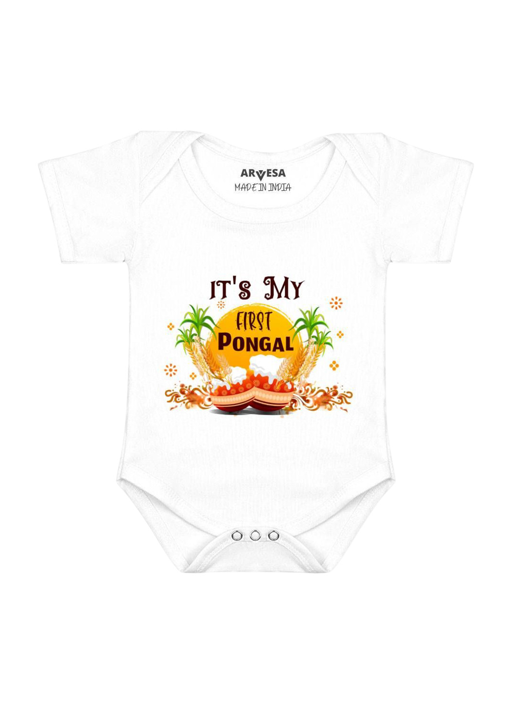 Arvesa Infants First Pongal Printed Baby Bodysuit