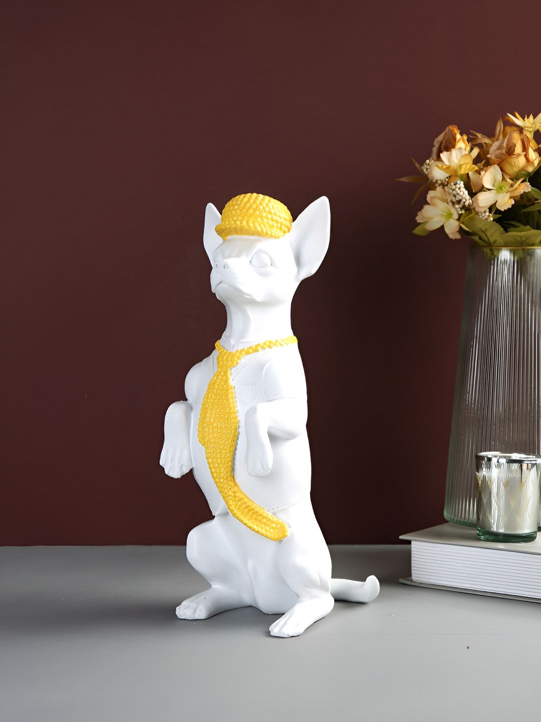 TAYHAA Dog White Polyresin Matte Garden Medium Showpiece - 11.2 Inches