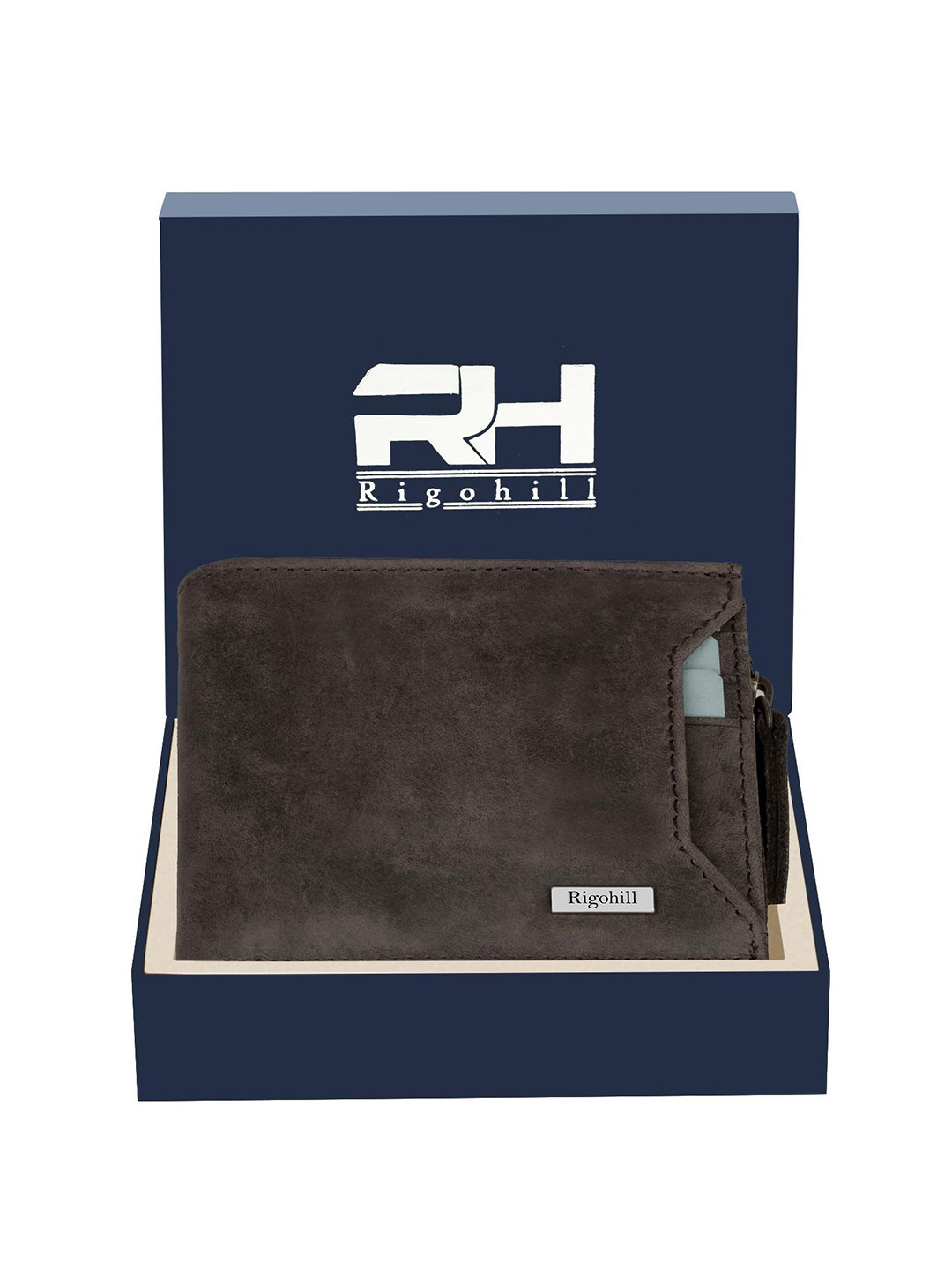 Rigohill Men Cuba Coffee Brown RFID Protected Leather Two Fold Wallet