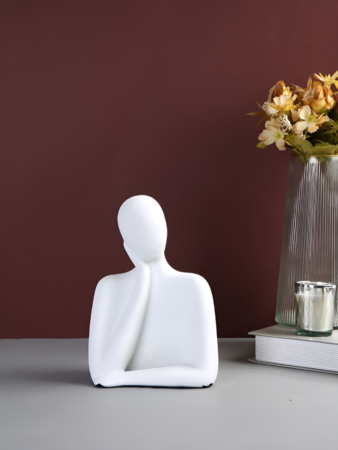 TAYHAA Pensive Serenity White Polyresin Glossy Living Room Small Showpiece - 4.9 Inches