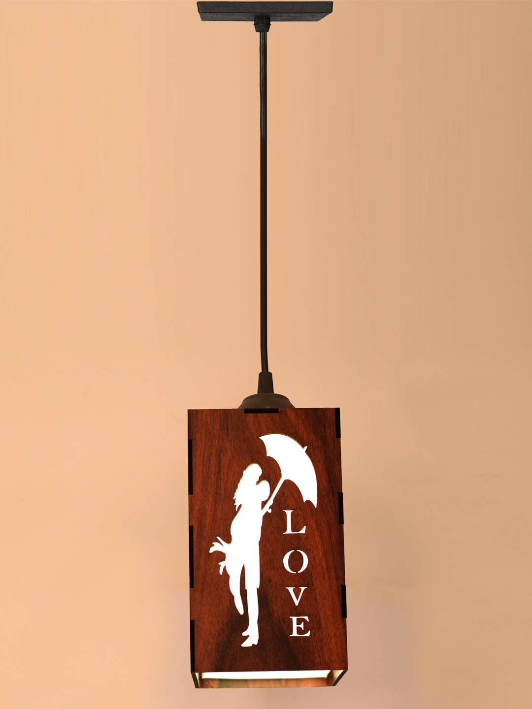 Gojeeva Brown and White Love Couple Wooden 10 Watts Rectangular Contemporary Ceiling Lamp