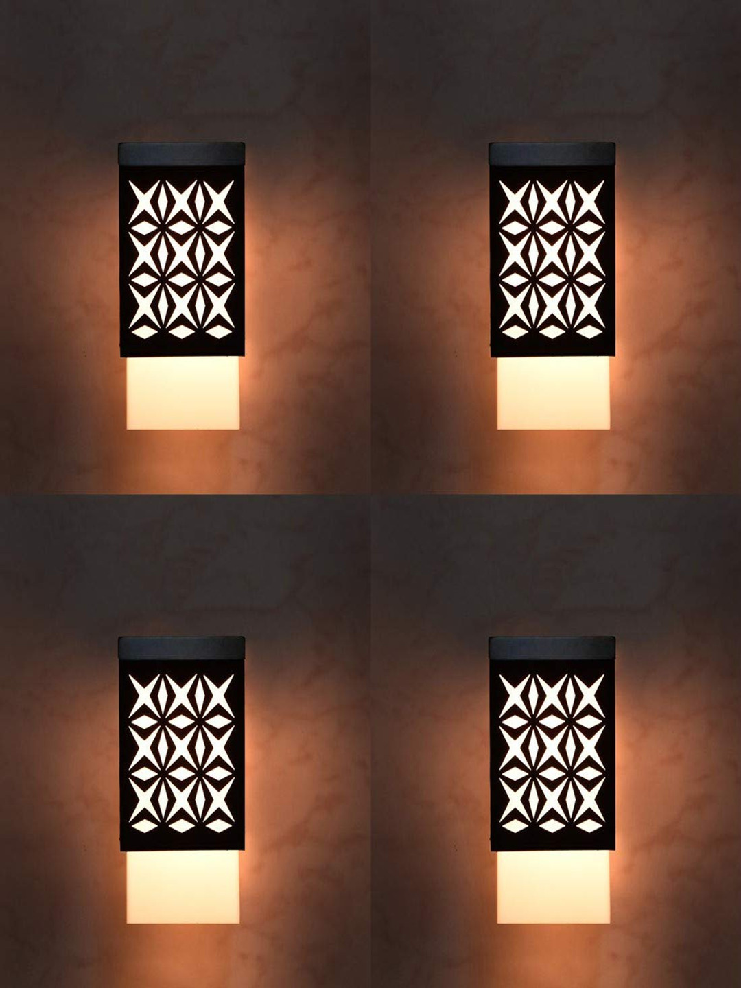 Gojeeva Black & White 4 Pieces Textured Square Shaped Wooden Ceiling Wall Lamps