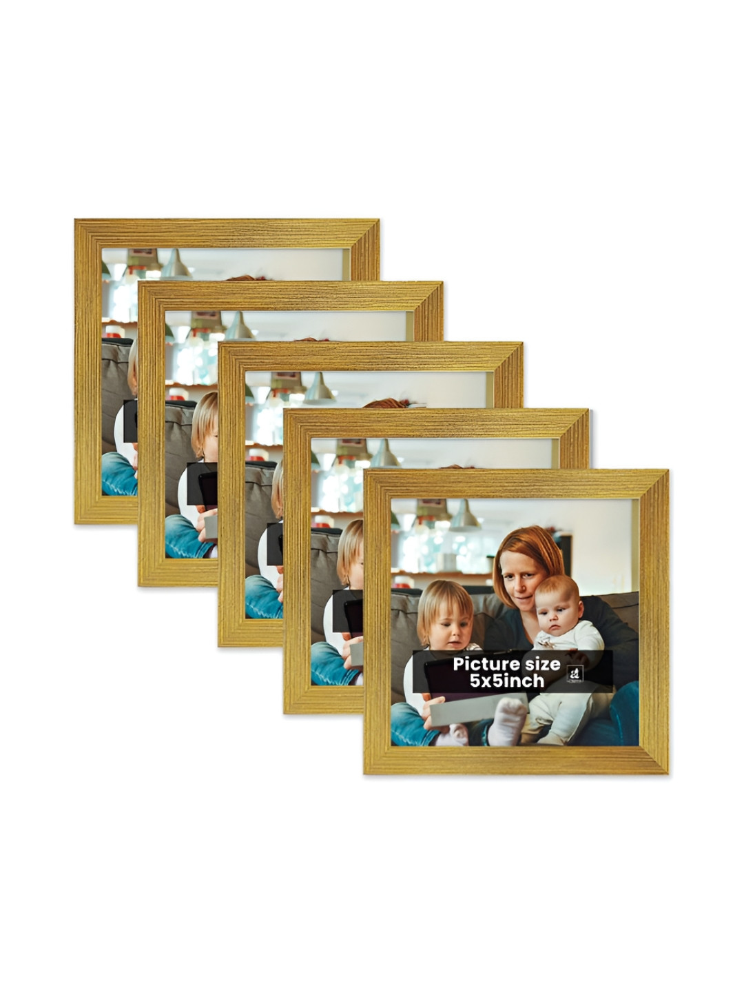 Art Street Gold-Toned 5 Pieces Wooden Wall Photo Frames