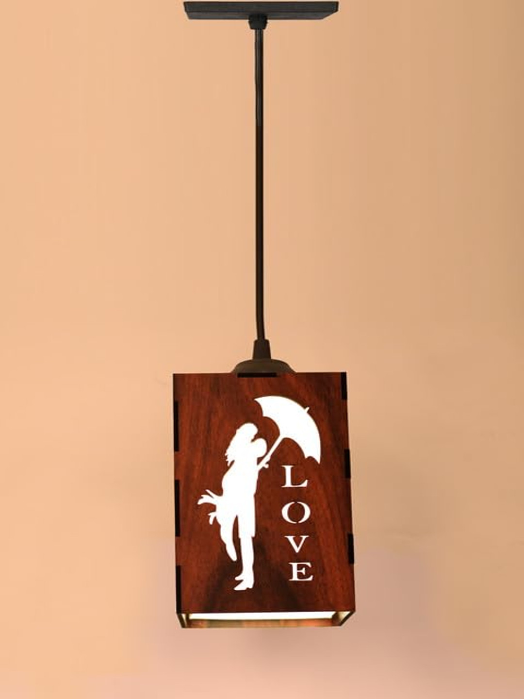 Gojeeva Brown & White Textured Wooden Rectangle Shaped Celling Lamp