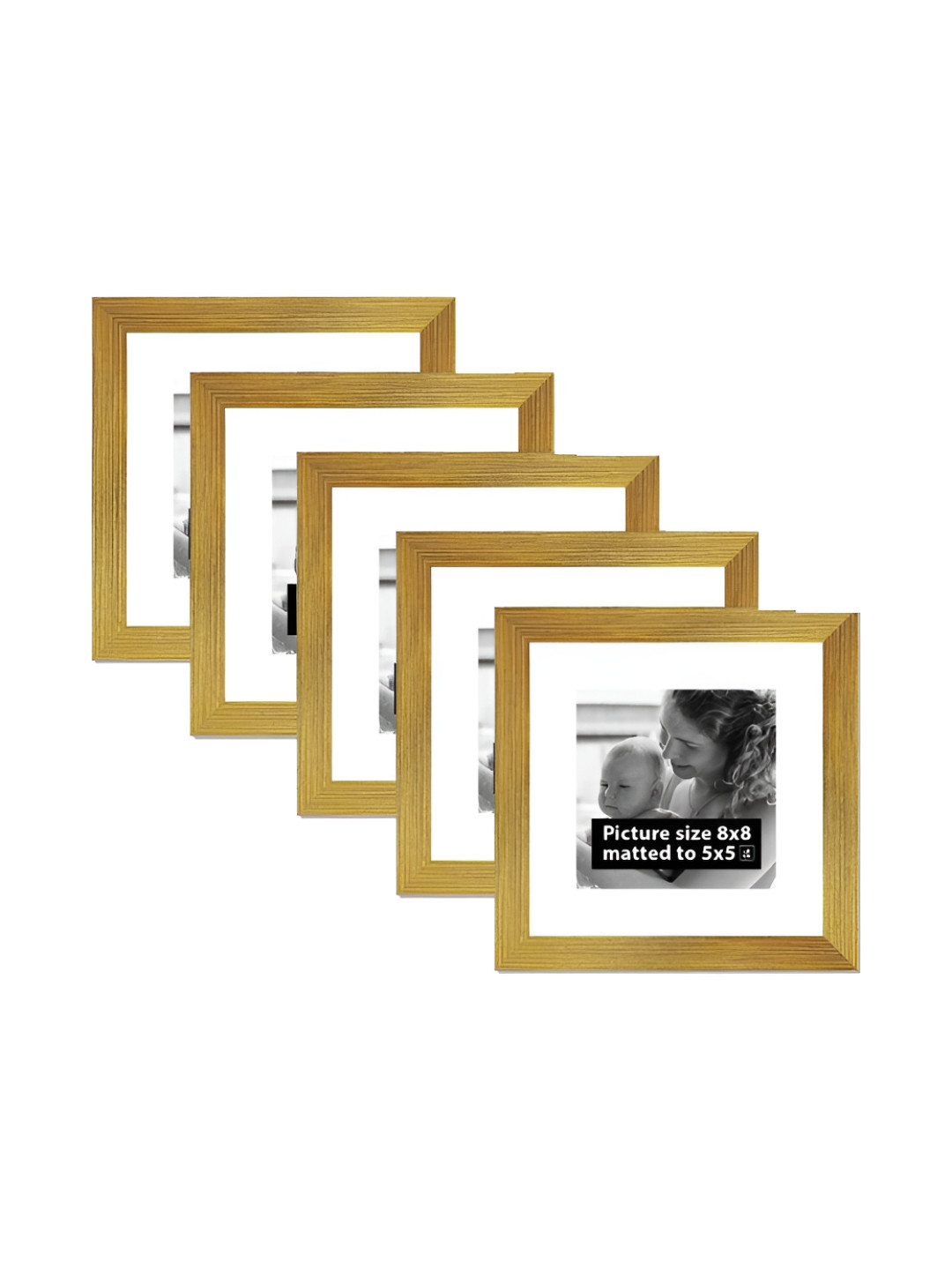 Art Street Gold-Toned 5 Pieces Wooden Wall Photo Frames