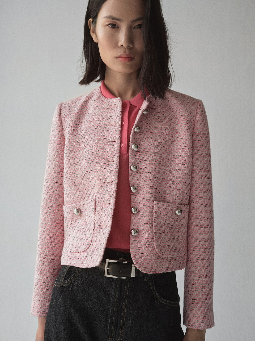 MANGO Self-Design Tweed Jacket