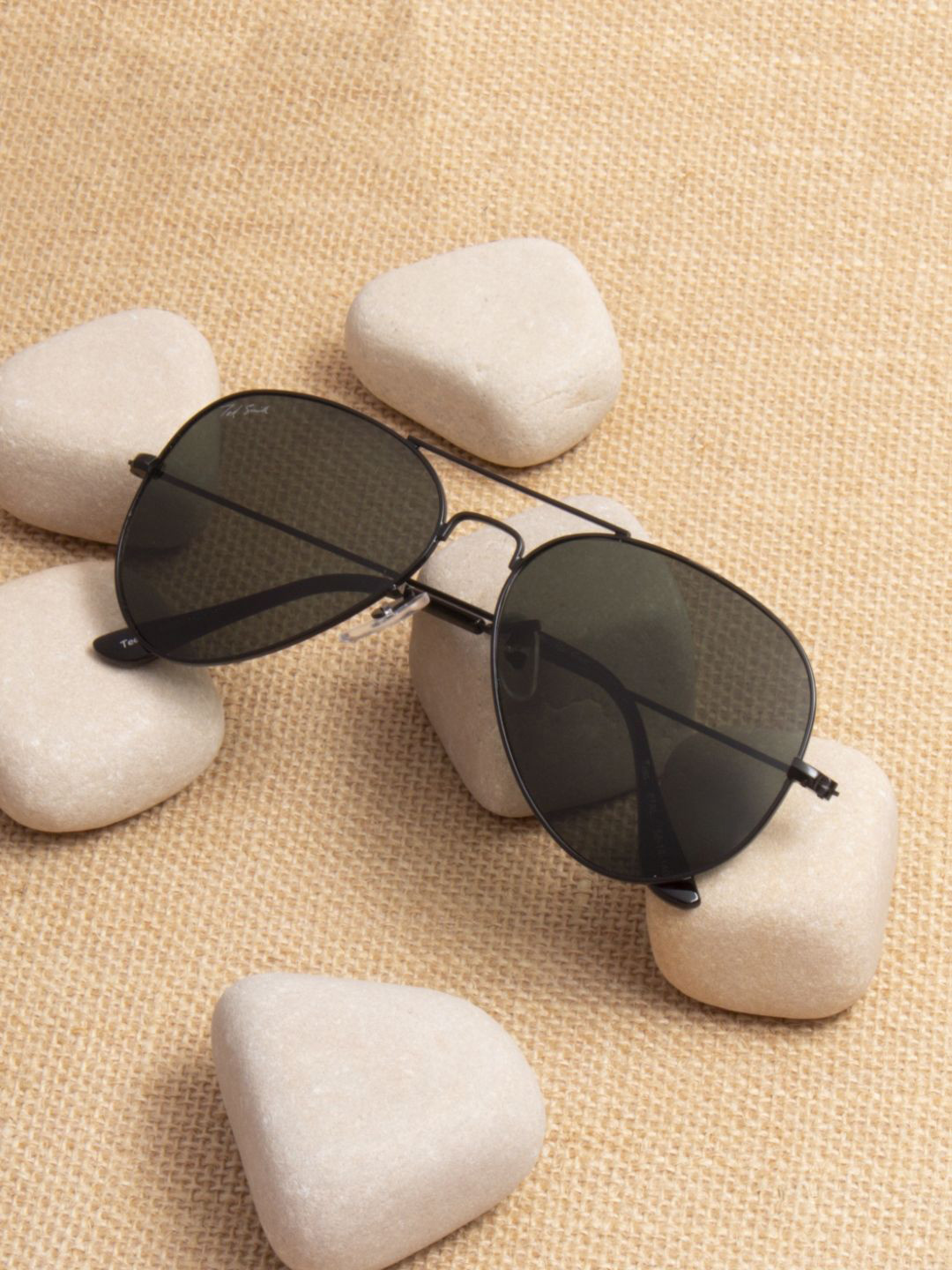 Ted Smith Unisex Green Aviator Metal Sunglasses With Polarised Lens
