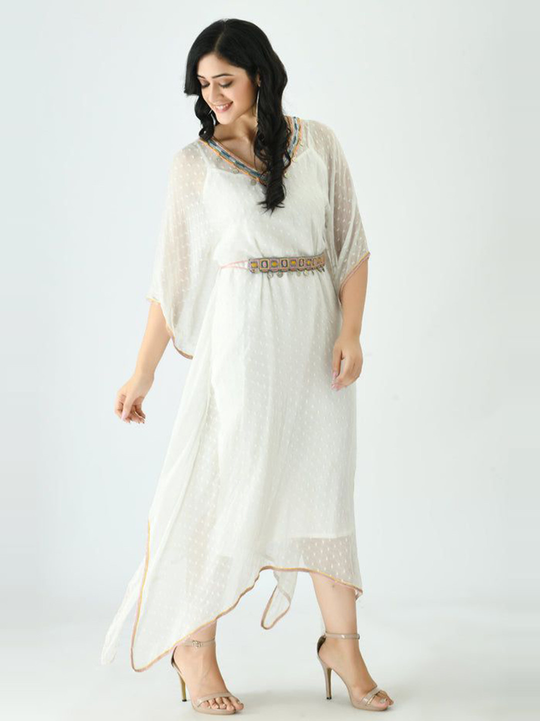 SEEDS OF FUSION Print Kimono Sleeve Kaftan Maxi Dress