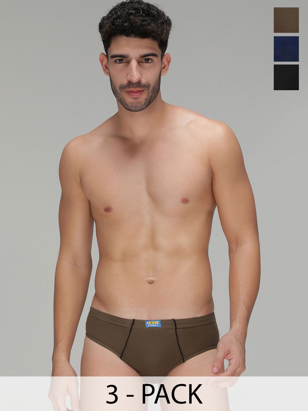AMUL COMFY Pack Of 3 Men Cotton Inner Elastic Basic Briefs AC-CBRIIE-BK-SG-AF-3XL-3PC