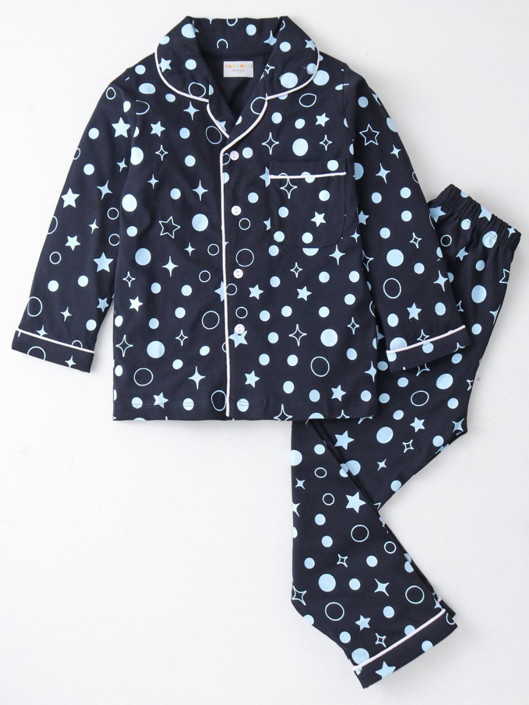 BLUSHES Kids Printed Long Sleeves Pure Cotton Shirt With Pyjama