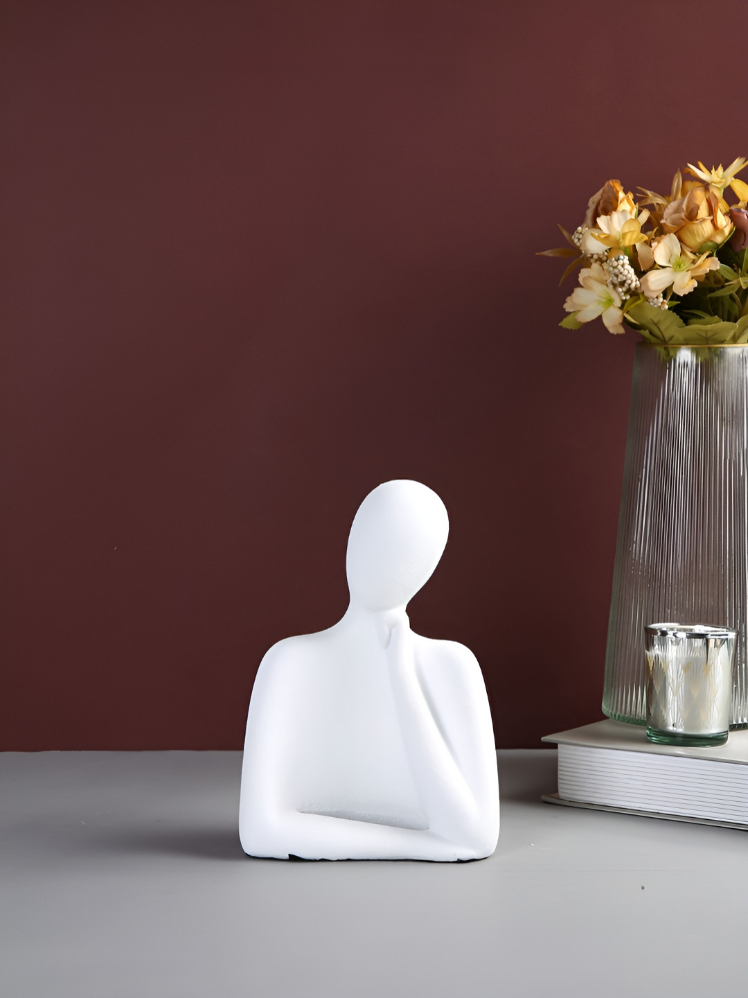 TAYHAA Reflective Mood Abstract Figurine White Polyresin Glossy Living Room Small Showpiece - 5.1 Inches