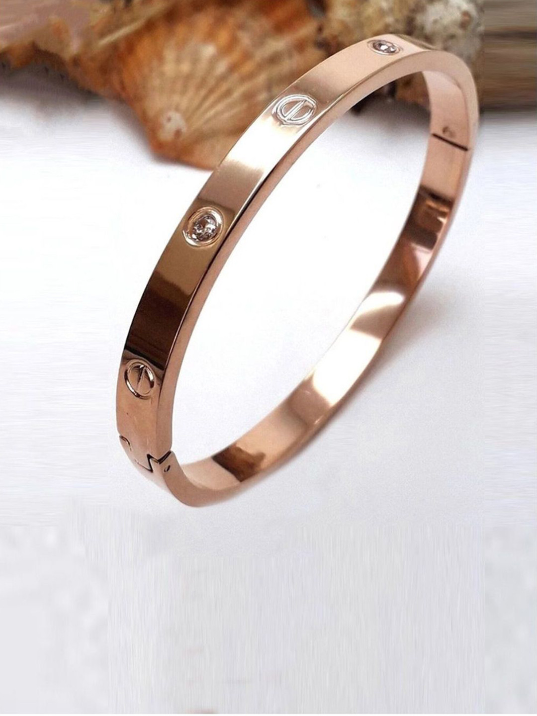 MADDY SPACE Stainless Steel Rose Gold-Plated Artificial Stones Cuff Bracelet