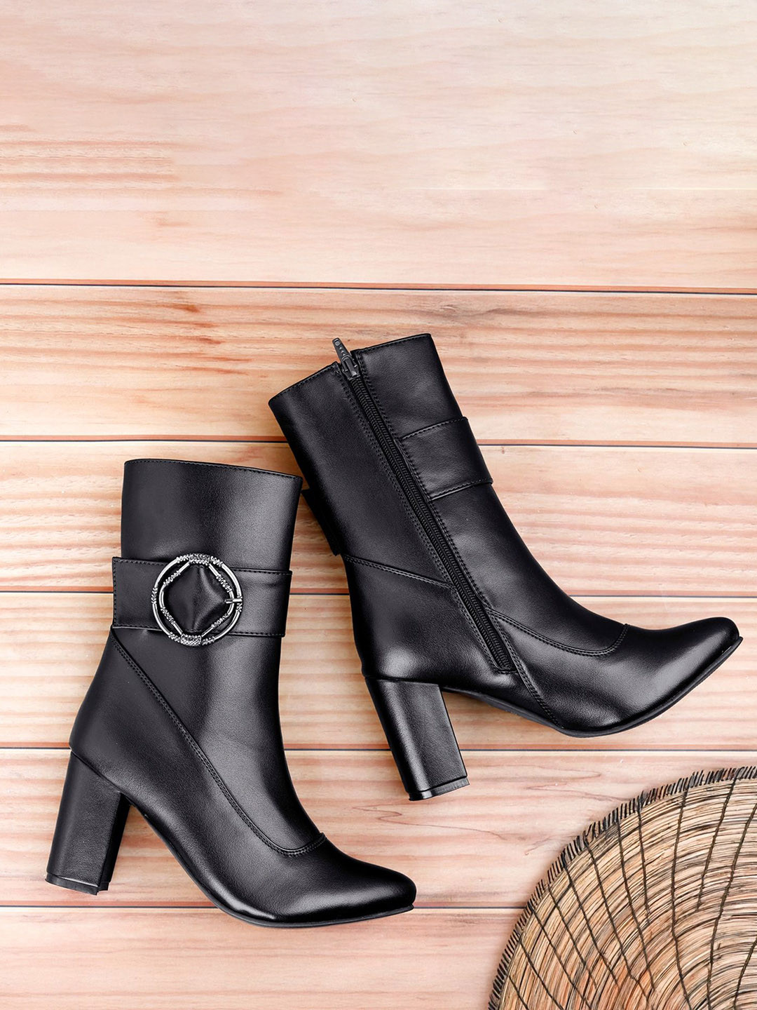 riffway Women Block Heel Zipper High-Top Boots