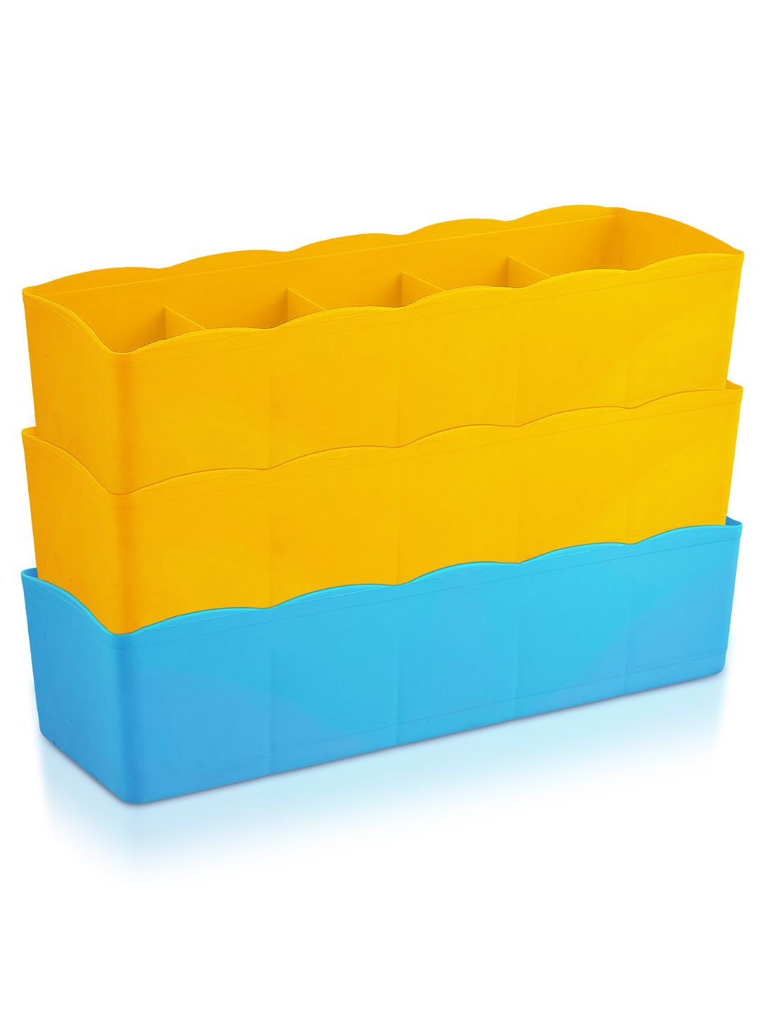 Kuber Industries Yellow & Blue Pack of 3 5 Grid Undergarment Drawer Organisers