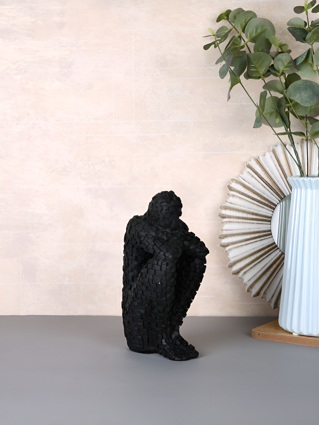 TAYHAA Contemplative Abstract Black Polyresin Matte Living Room Small Showpiece - 3.9 Inches