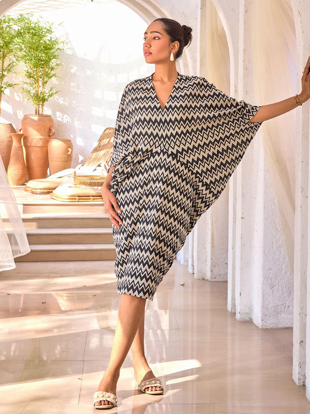HOUSE OF FETT Tribal Striped Kaftan Dress