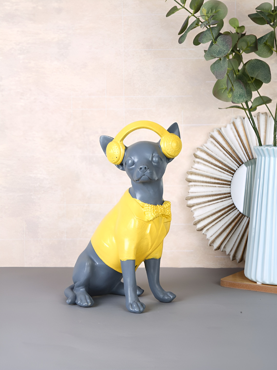 TAYHAA Urban Chic Dog Grey Polyresin Natural Living Room Medium Showpiece - 5.5 Inches